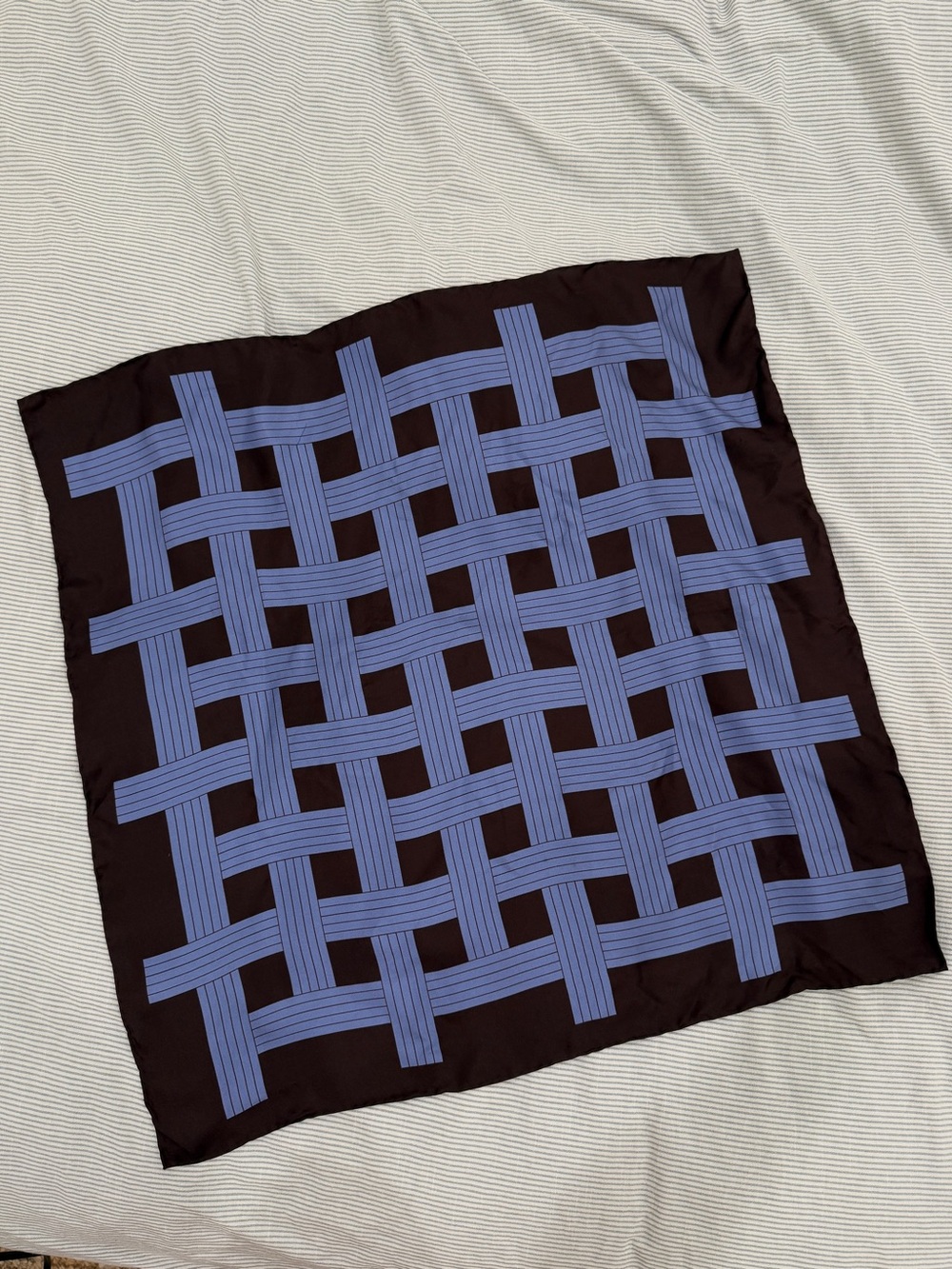 Italian Silk Woven Pattern Scarf Brown and Blue